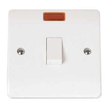 Click Scolmore Mode 20A 1 Gang Double Pole Rocker Switch Polar White With Neon - CMA623