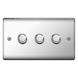 BG Nexus Metal Polished Chrome 3 Gang 2 Way Dimmer Switches - NPC83P
