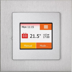 Heat Mat Brushed Aluminium 16A UFH Thermostat/Timer - TOU-SIL-ALUM